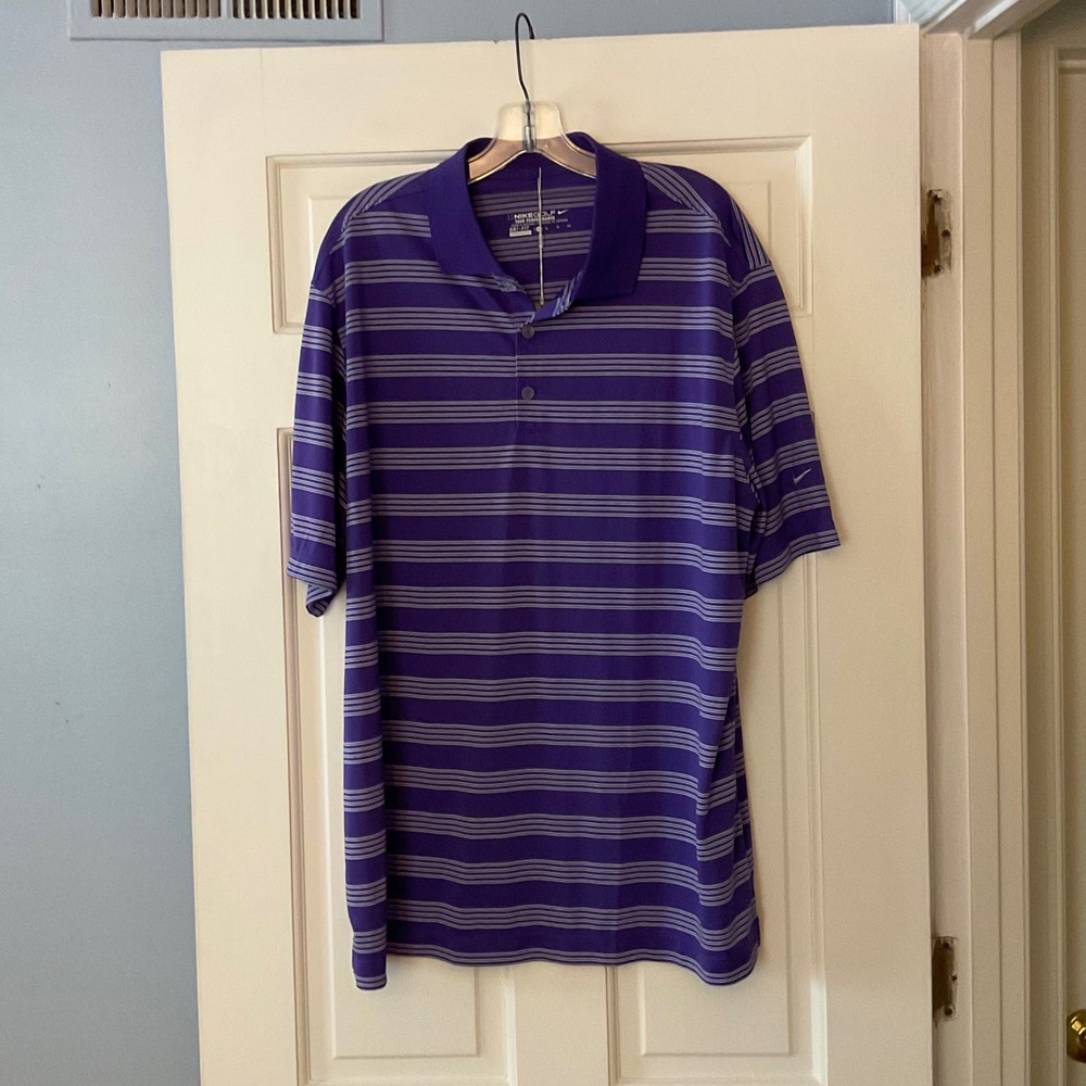 Nike Golf Mens Tech Core Stripe Polo Purple Dri-FIT Shirt XL New Active Sport